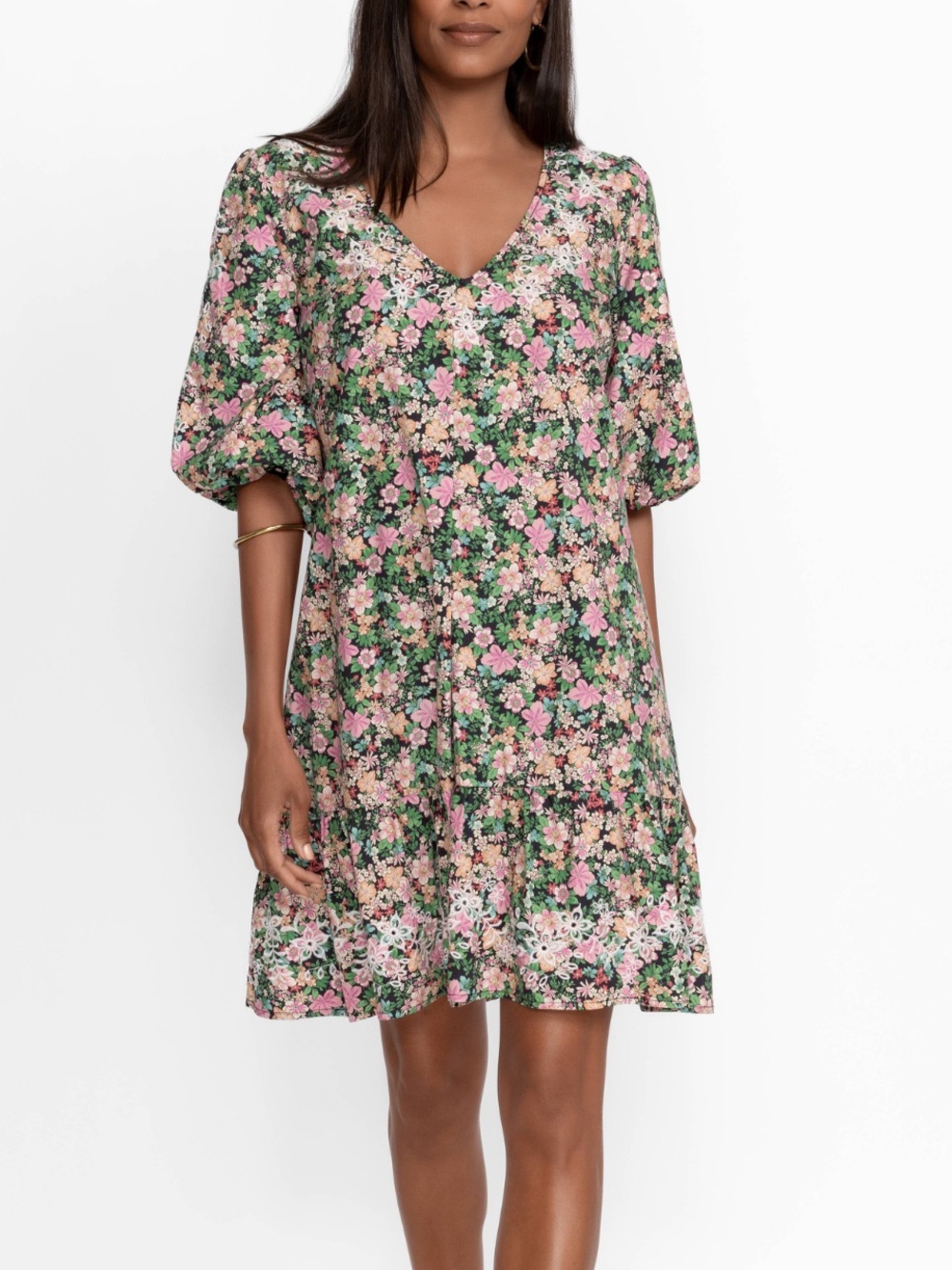 Johnny Was Rebekah Poplin Floral Mini Dress, Size Extra Large